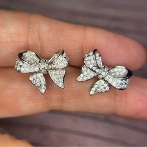 Stainless steel rhinestone sparkle tiny bow stud earrings